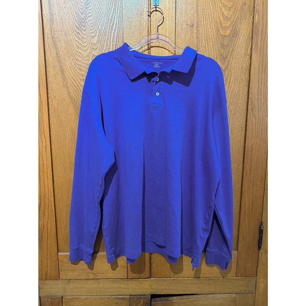 Lands' End Blue Long Sleeve Polo | Men's XXLT